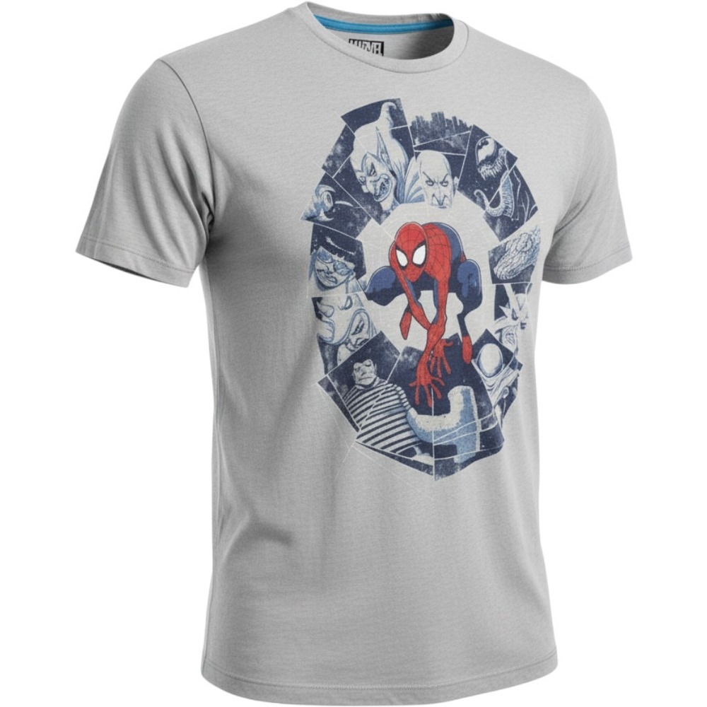 Marvel Spiderman Faces Deadly Enemies Threadless Graphic T-Shirt Gray Large